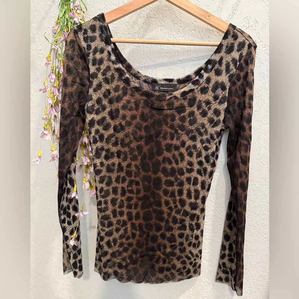 INC International Concepts Women's Leopard Print Top - Brown